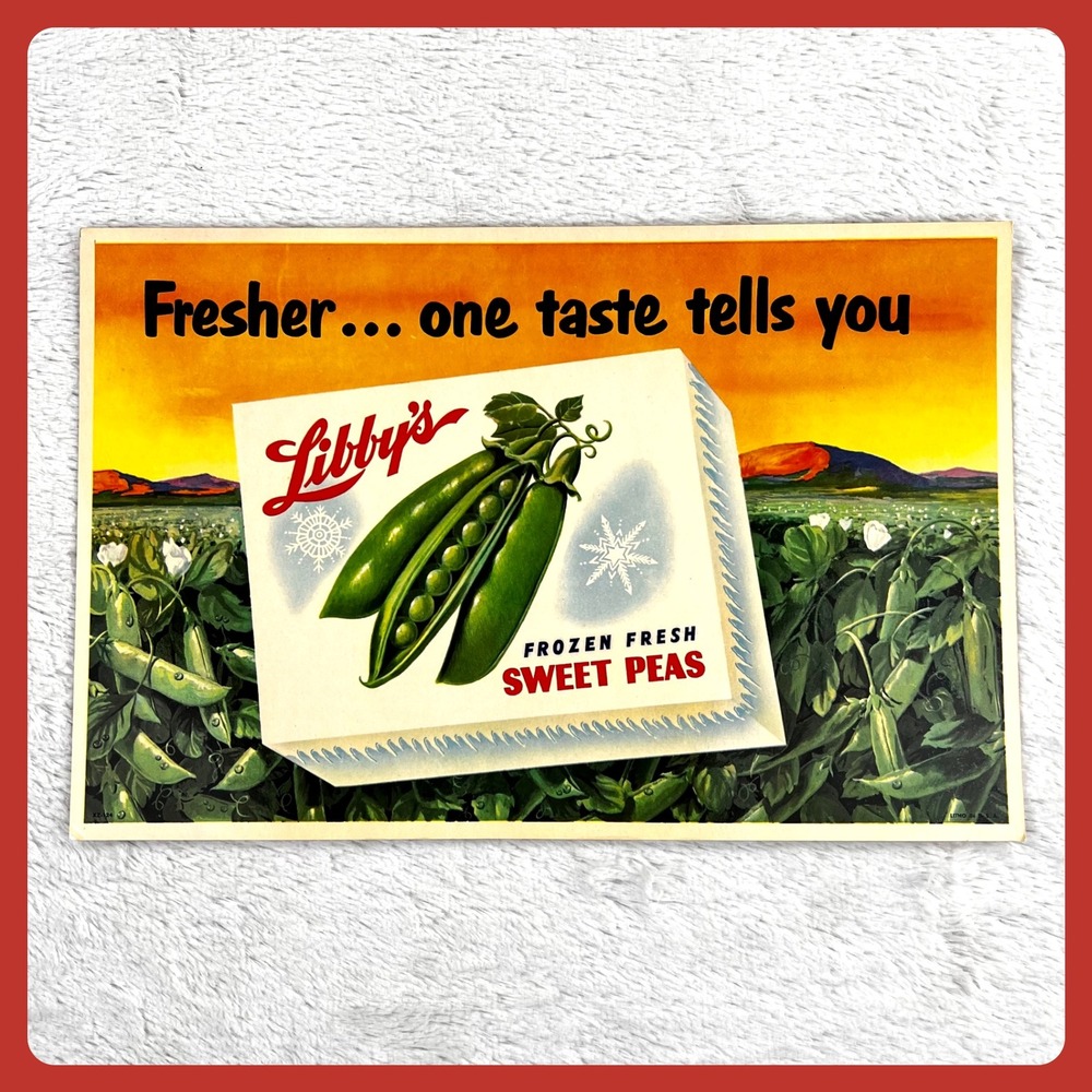 1950s Libby's Frozen Sweet Peas Vintage Advertising Sign‎ 14" Store Display USA